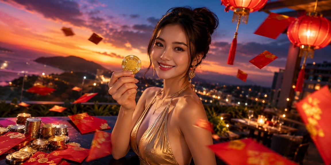 Người phụ nữ cầm phong bì đỏ trước đèn lồng tại Mũi Né – biểu tượng may mắn và nhận thưởng