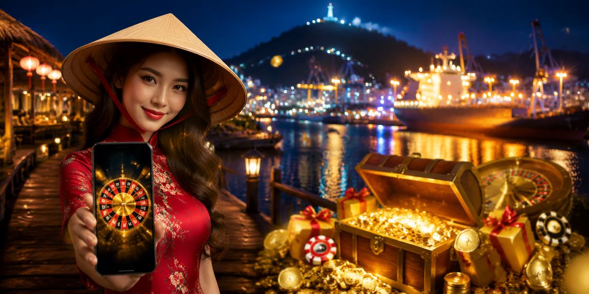 Bàn roulette trực tuyến được mô phỏng theo phong cách Vũng Tàu với hình ảnh nón lá Việt Nam